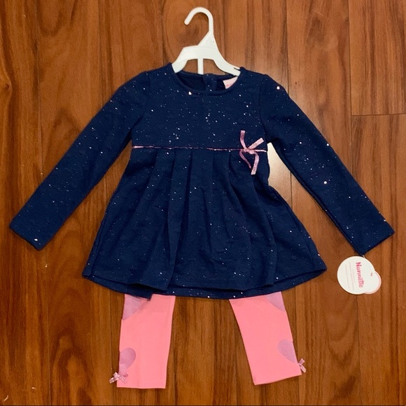 Nanette Girls Navy Pink Heart 2 Piece Set Size 5 NWT